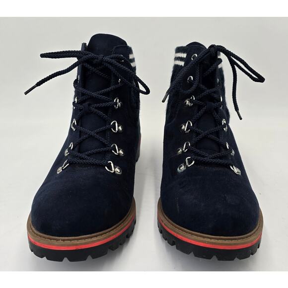 Torrid Knit Hiker Bootie Navy Blue Faux Suede Lace Up Boots Women's 11W - Picture 4 of 11